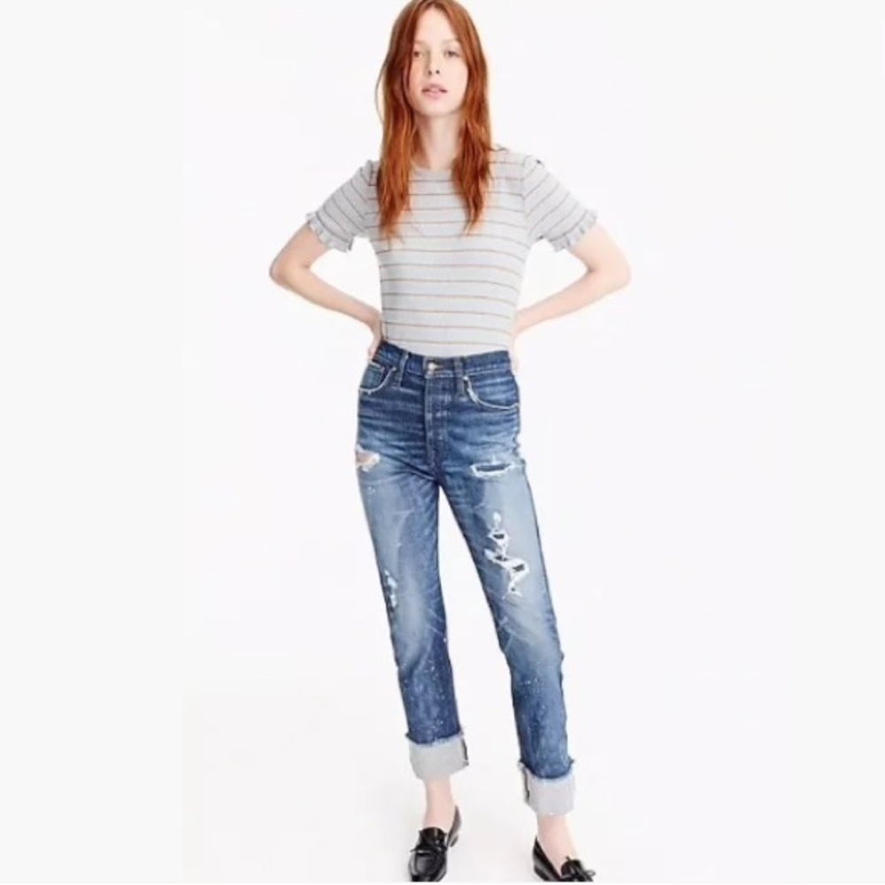 J Crew Black Label Ruffle Top Ribbed Striped - Picture 3 of 8